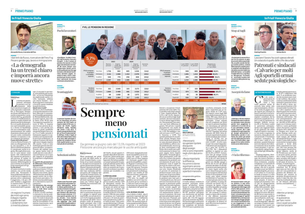Anche in Friuli Venezia Giulia sempre meno pensionati