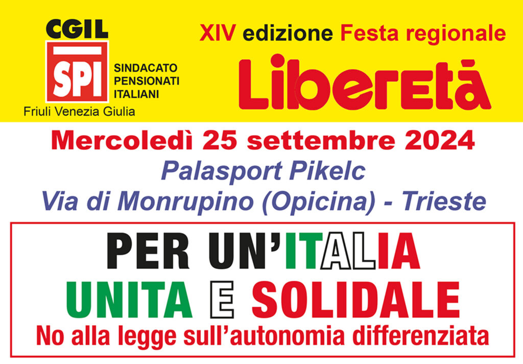 Il 25 settembre la Festa di Liberetà regionale con spettacolo teatrale e tavola rotonda