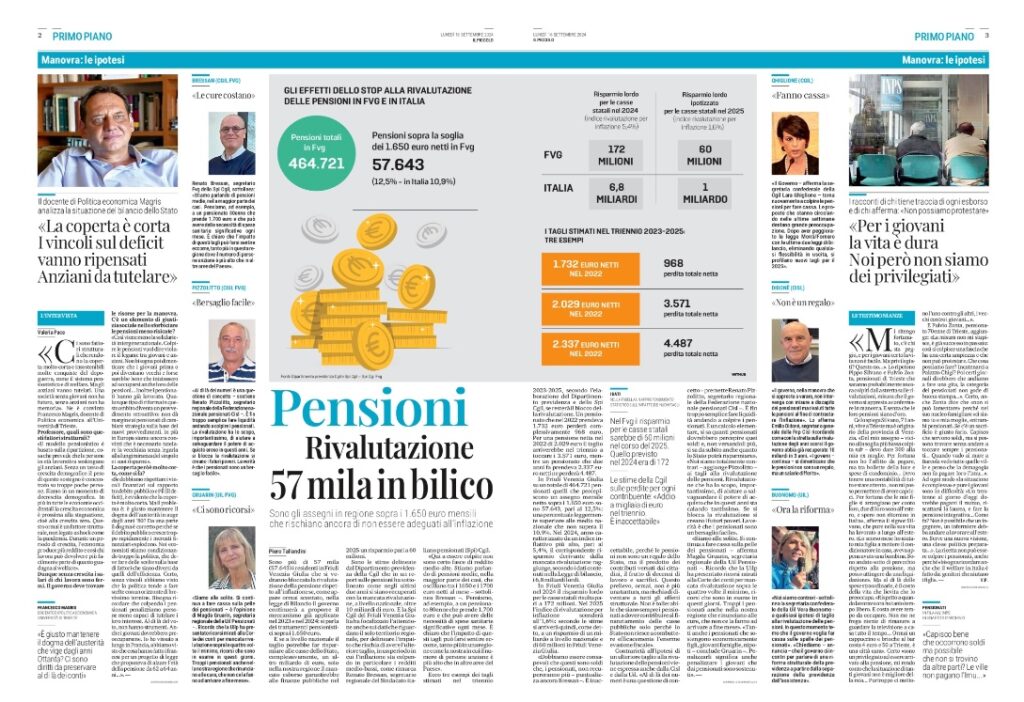 Pensioni: rivalutazione in bilico per oltre 57mila residenti in Fvg